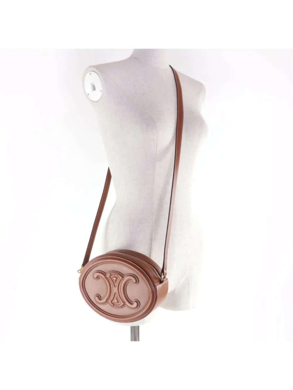 Celine Cuir Triomphe Oval Pass Leather Shoulder Bag Tan - Picture 8 of 12